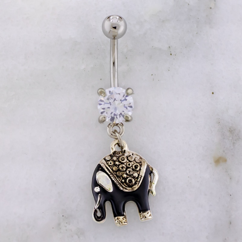 14G Byzantine Style Elephant Navel Ring Clear