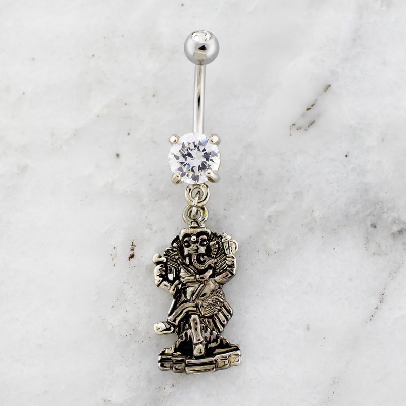 14G Ganesha Style Elephant Navel Ring Clear