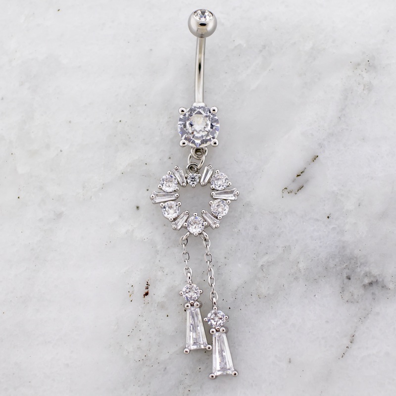 14G Gem Cluster Heart Navel Ring High Polish