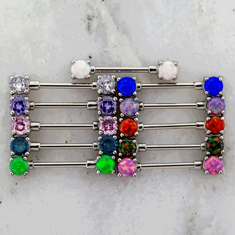 14G Gem or Opal Round Nipple Barbell Aquamarine Gem
