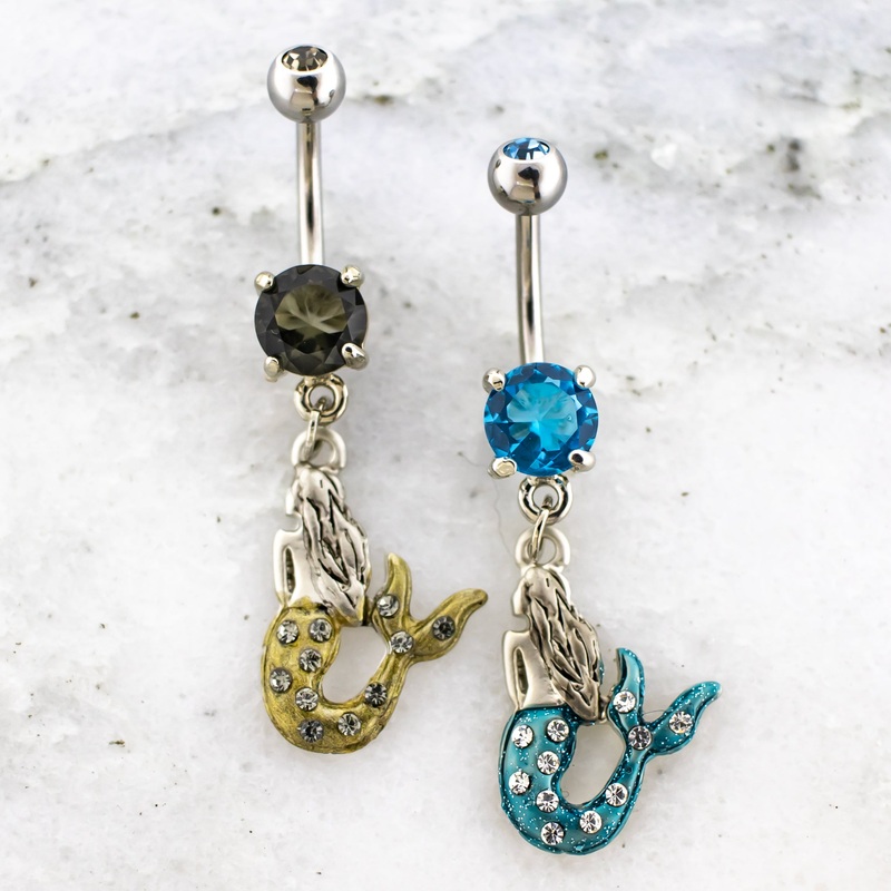 14G Glitter Mermaid Navel Ring Aquamarine