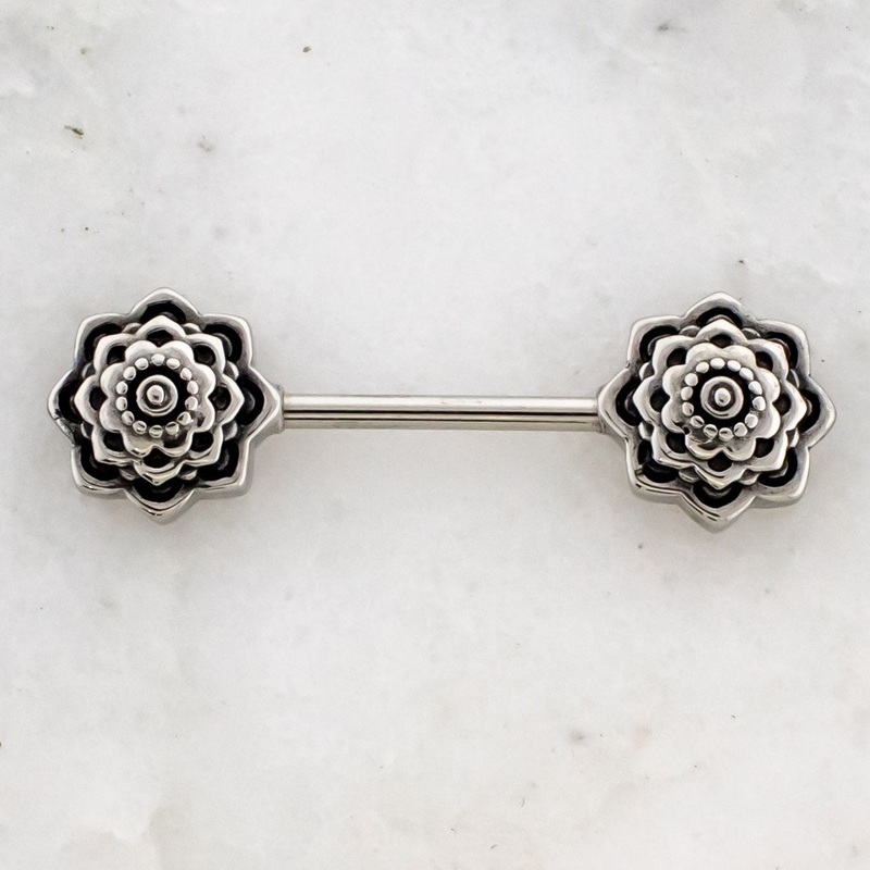 14G Mandala Nipple Barbell High Polish