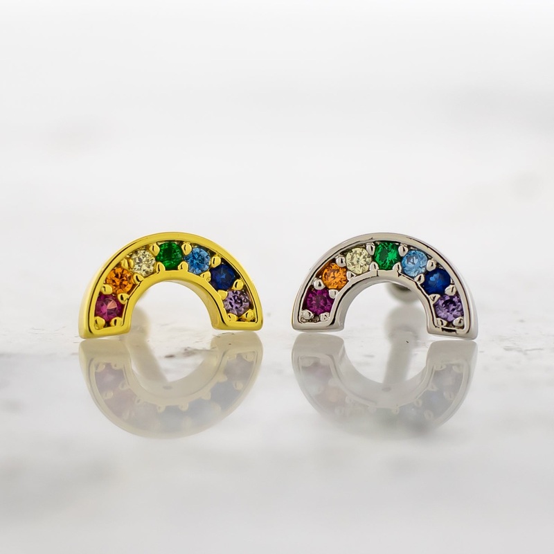 16G PVD Gem Rainbow Cartilage Barbell High Polish