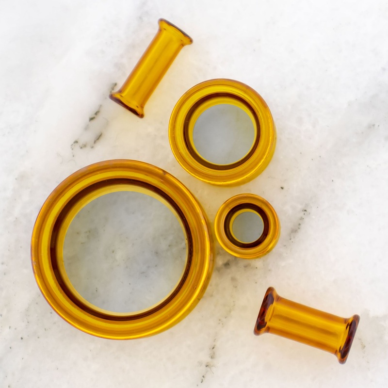 Pair Amber Double Flare Tunnels 8G (3mm) 8mm (5/16″)