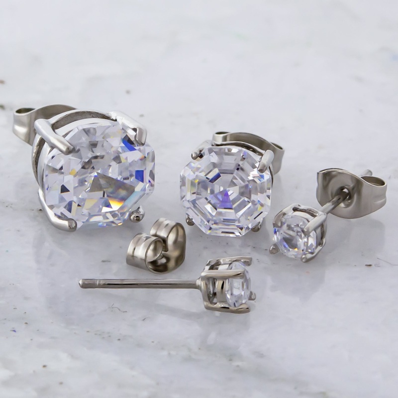 Steel Octagon Gem Earring Studs 3mm