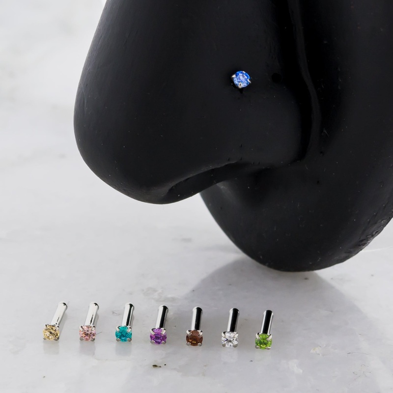 Steel Prong Set Nose Bone With Premium Zirconia 20G (0.8mm) – 2mm Gem Size 5/16″ (8mm) Caramel