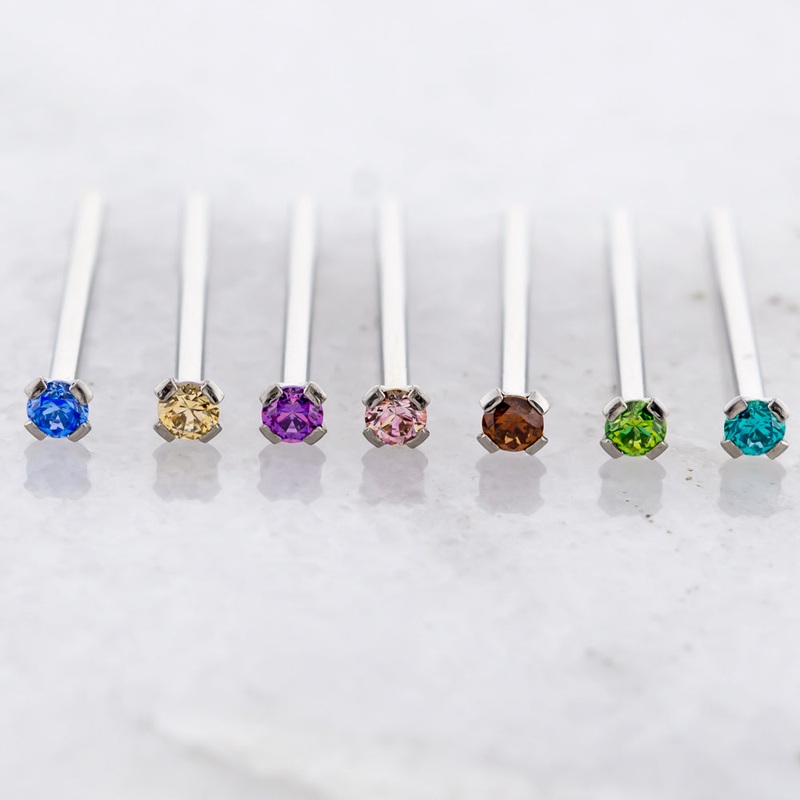 Steel Prong Set Nose Pin With Premium Zirconia 20G (0.8mm) – 2mm Gem Size 5/8″ (16mm) Caramel