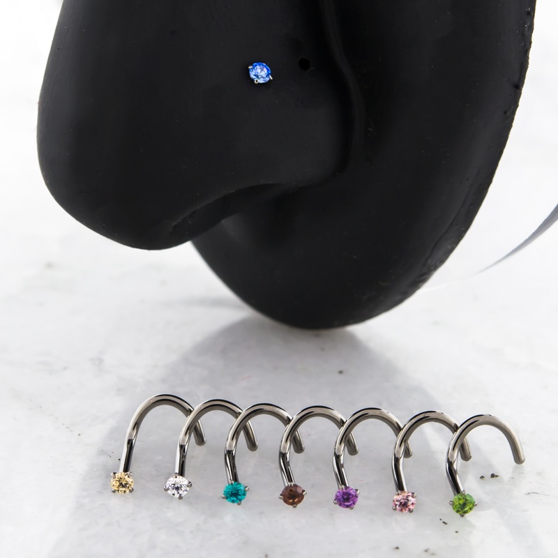 Steel Prong Set Nose Screw With Premium Zirconia 20G (0.8mm) – 2mm Gem Size 5/16″ (8mm) Ceramic Black
