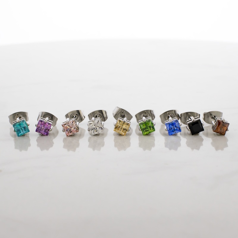 Steel Prong Set Square Premium Zirconia Earring Studs 2.5mm White