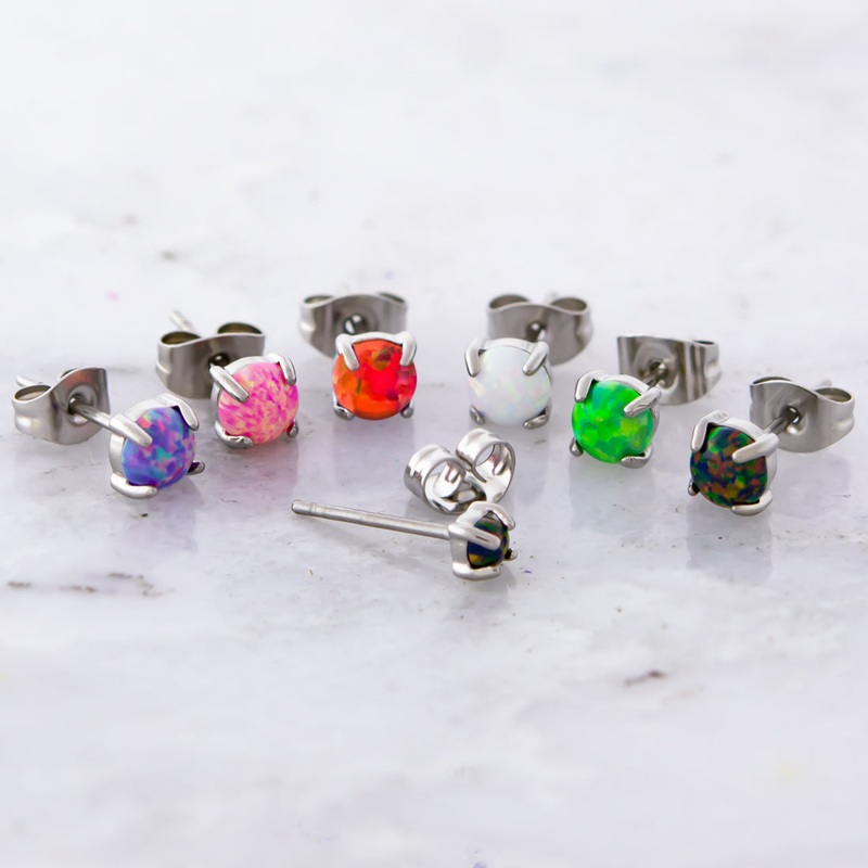 Steel Prong Set Synthetic Opal Earring Studs 3mm Black