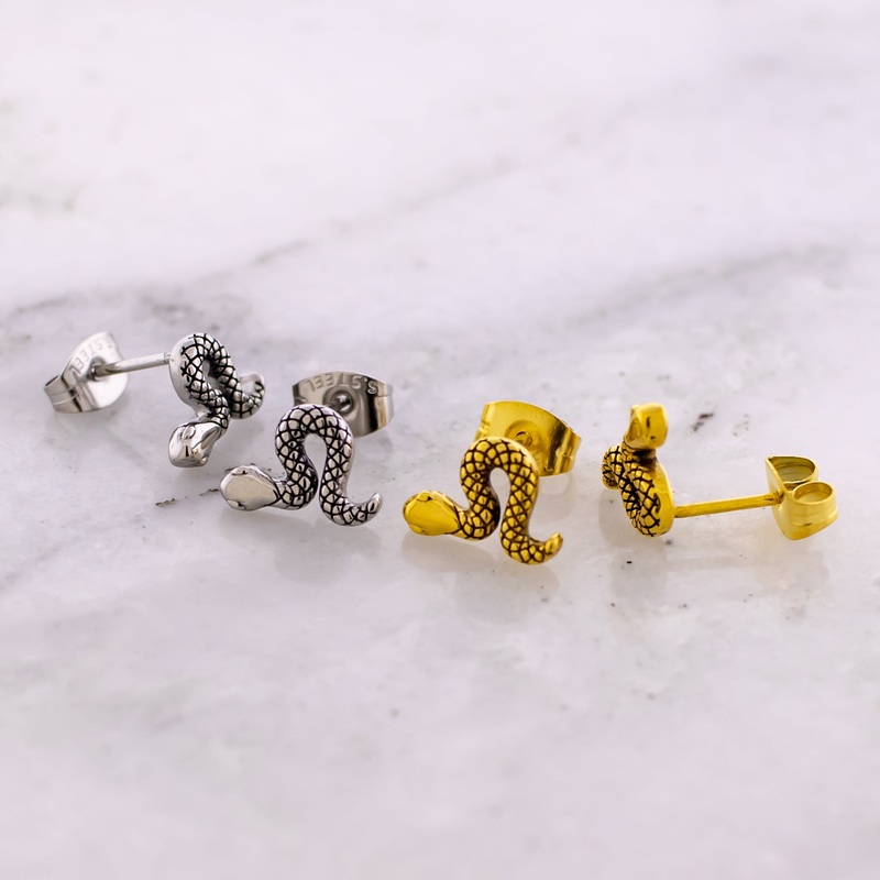 Steel Snake Earring Studs High Polish