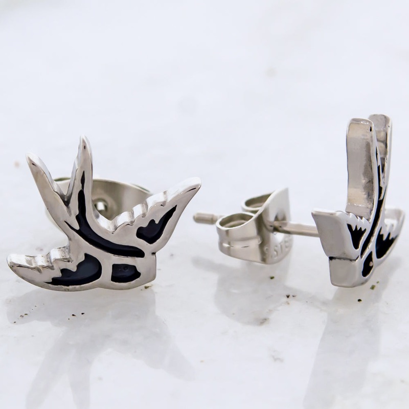 Steel Sparrow Earring Studs High Polish