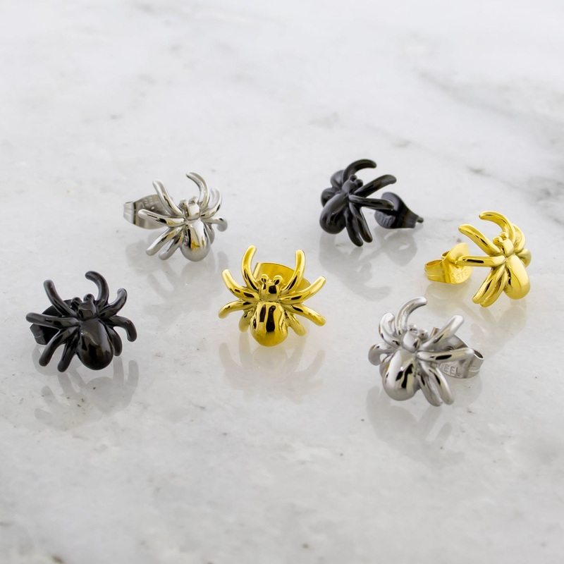Steel Spider Earring Studs High Polish