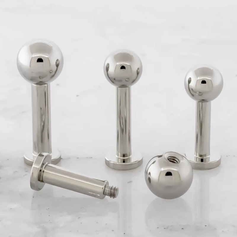 12G-8G Externally Threaded Steel Labret with Ball 12G (2mm) 8mm (5/16″) 5mm