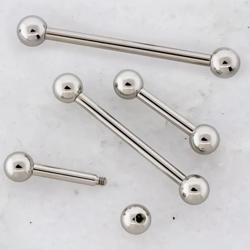 12G Externally Threaded Steel Straight Barbell with Ball 12G (2mm) 10mm (3/8″) 5mm