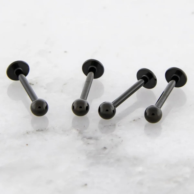 14G and 16G Externally Threaded Black PVD Steel Labret with Ball 14G (1.6mm) 8mm (5/16″) 4mm