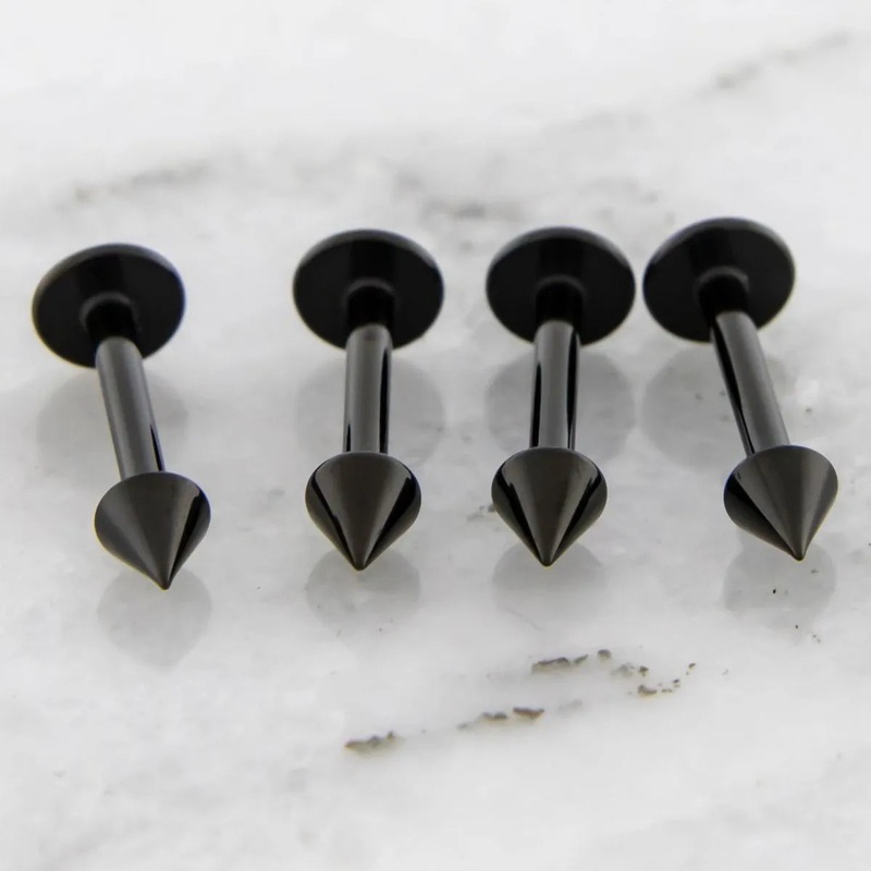 14G and 16G Externally Threaded Black PVD Steel Labret with Spike 14G (1.6mm) 10mm (3/8″) 4mm