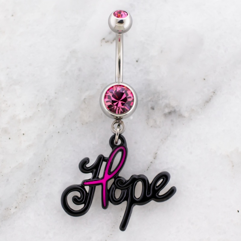 14G Breast Cancer Awareness Hope Navel Ring Pink