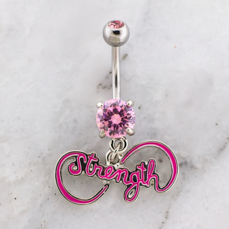 14G Breast Cancer Awareness Infinity Symbol Navel Ring Pink