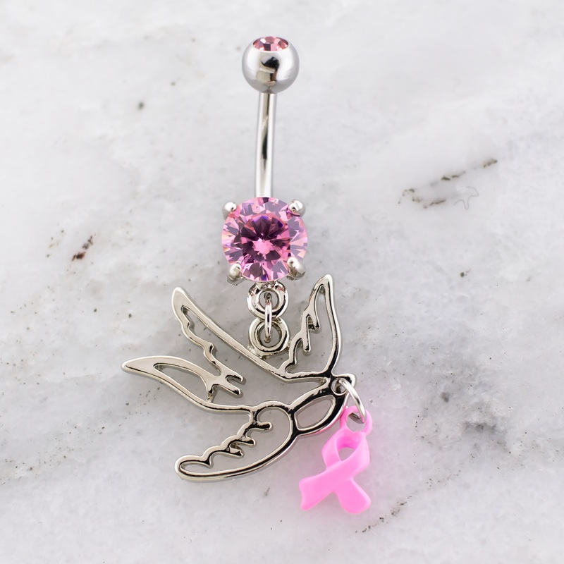 14G Breast Cancer Awareness Sparrow Navel Ring Pink