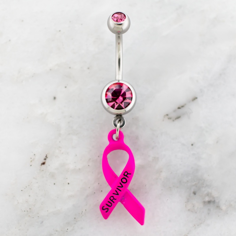 14G Breast Cancer Awareness Survivor Ribbon Navel Ring Pink
