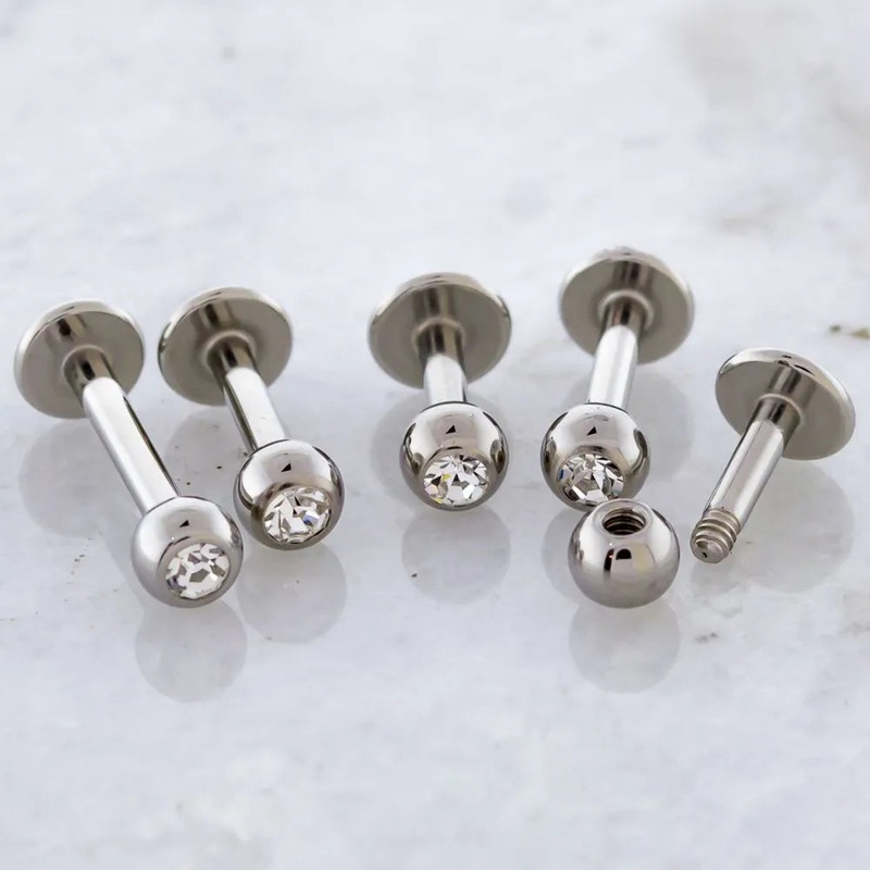 14G Externally Threaded Steel Labret with Gem Ball 14G (1.6mm) 6mm (1/4″) 4mm