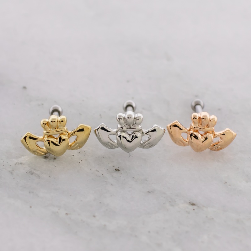 16G Claddagh Cartilage Barbell Gold