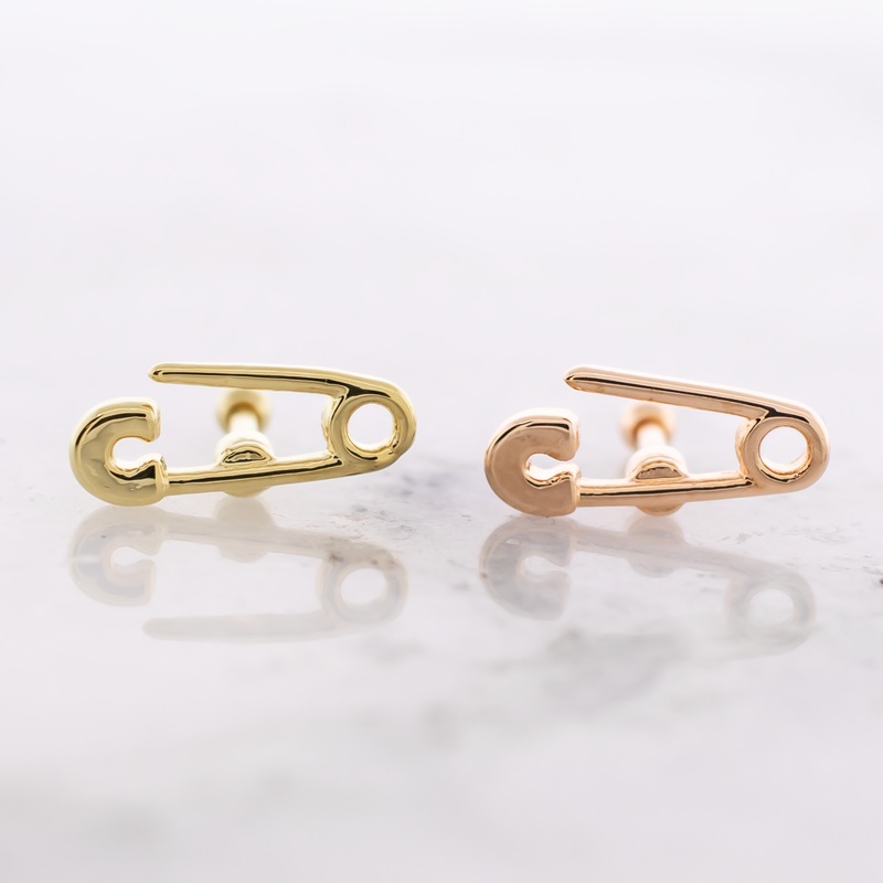 16G Safety Pin Cartilage Barbell Gold