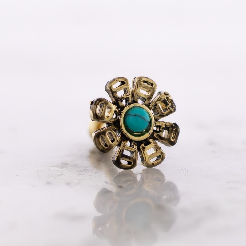 16G Turquoise Howlite Flower Cartilage Barbell Gold