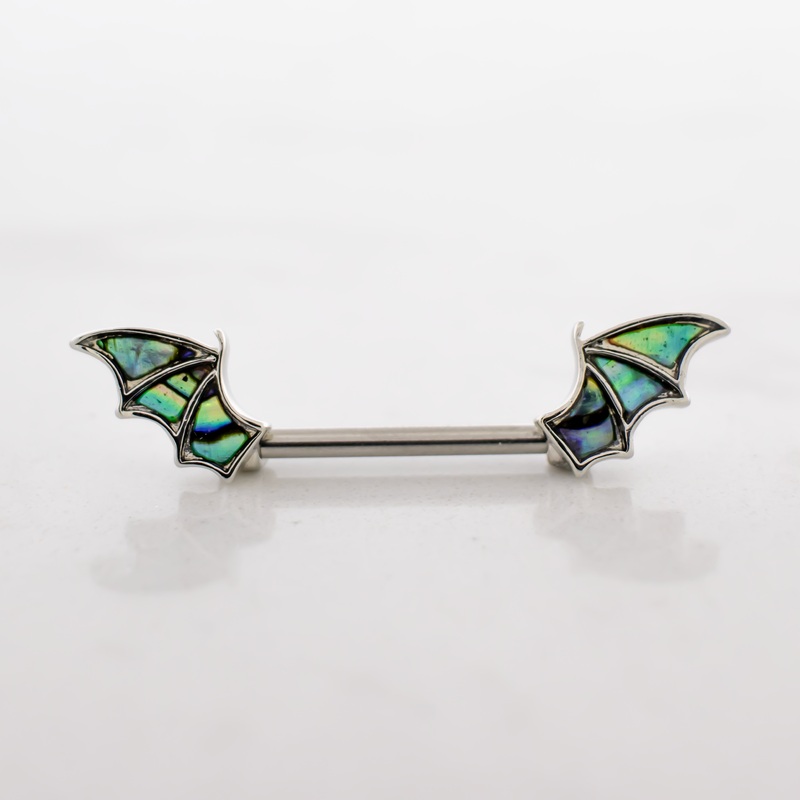 14G Abalone Shell Bat Wing Nipple Barbell 14G (1.6mm) 9/16″ (14mm) Abalone Shell