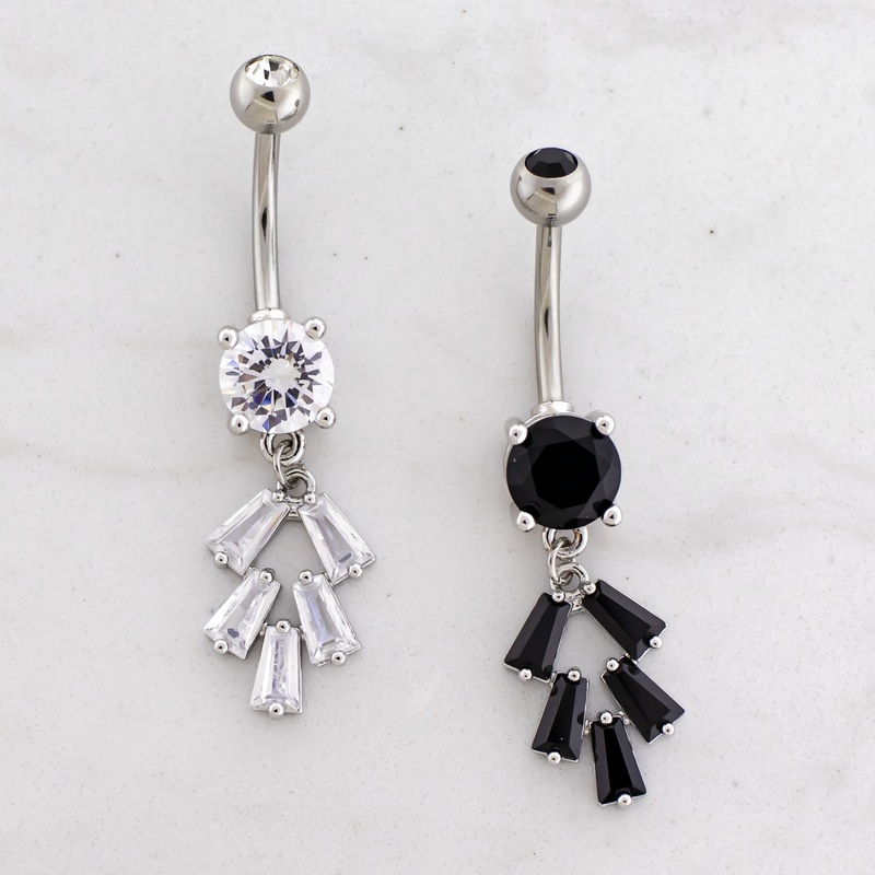 14G Baguette Cluster Navel Barbell 14G (1.6mm) 3/8″ (10mm) Jet Black