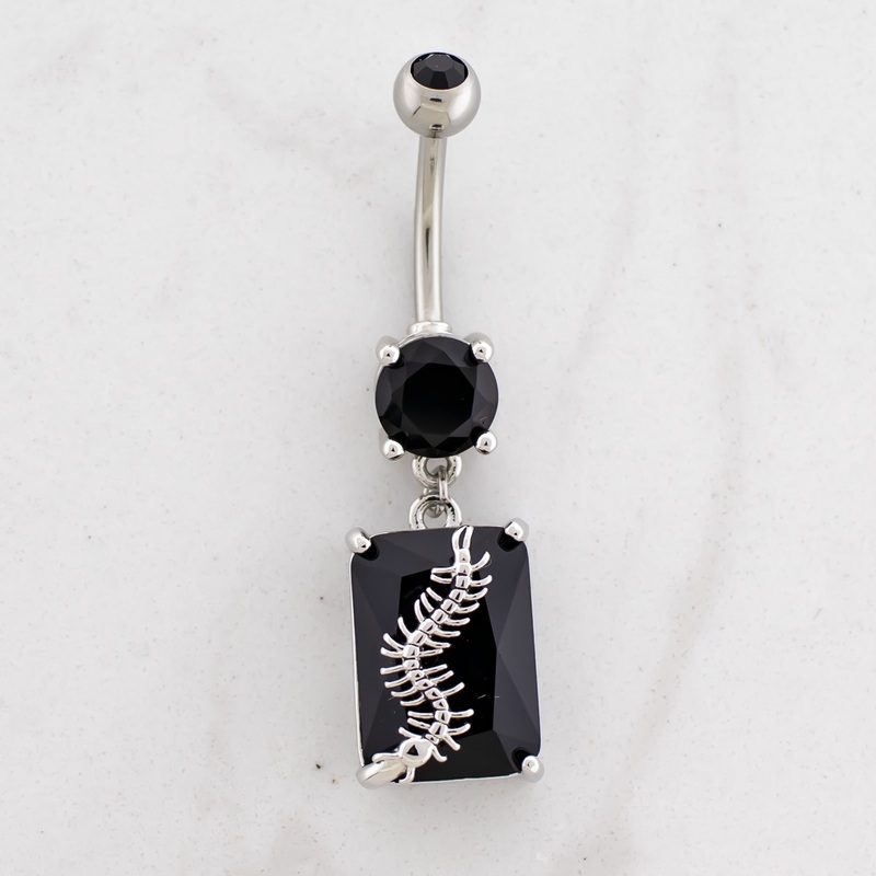 14G Black Gem Centipede Navel Ring 14G (1.6mm) 3/8″ (10mm) Jet Black