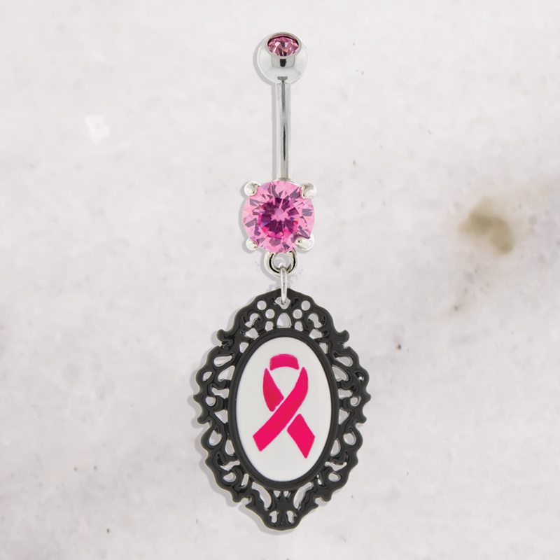 14G Breast Cancer Awareness Cameo Ribbon Navel Ring Pink