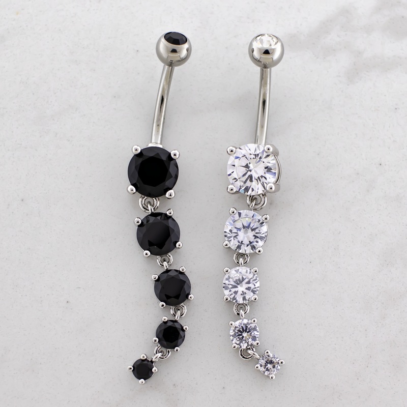 14G Cascading Gems Navel Barbell 14G (1.6mm) 3/8″ (10mm) Jet Black