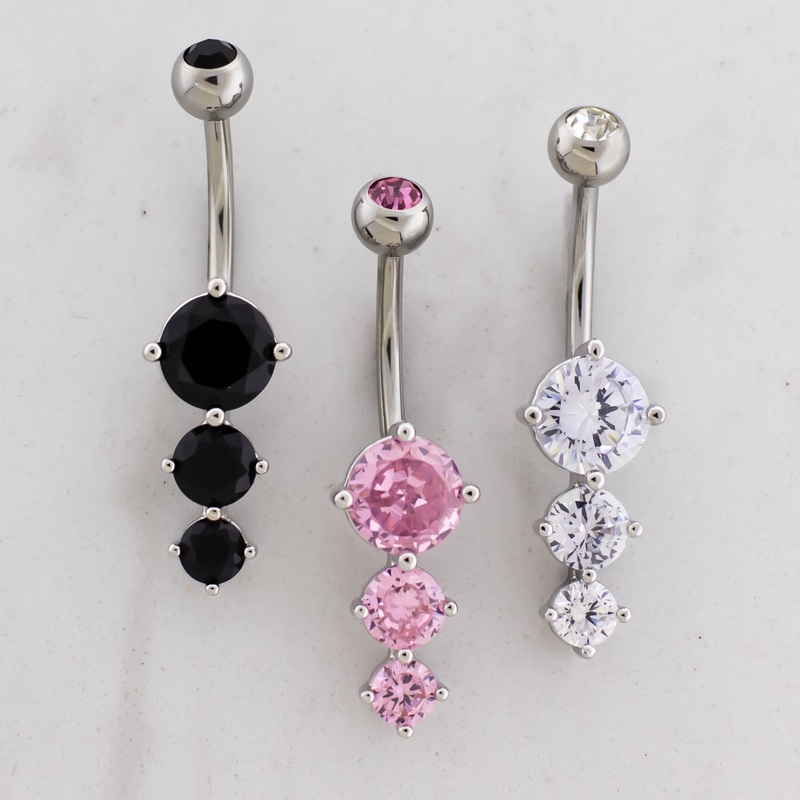 14G Cascading Round Gems Navel Barbell 14G (1.6mm) 3/8″ (10mm) Jet Black