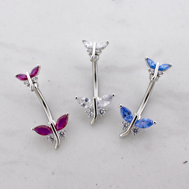 14G Gem Dragonfly Navel Ring Pink
