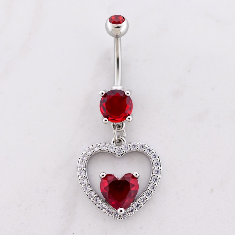 14G Gem Hearts Navel Ring Red