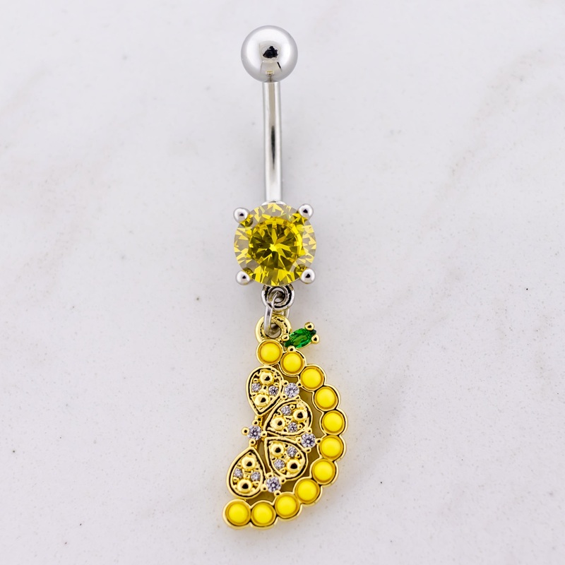 14G Gem Lemon Navel Ring Citrine
