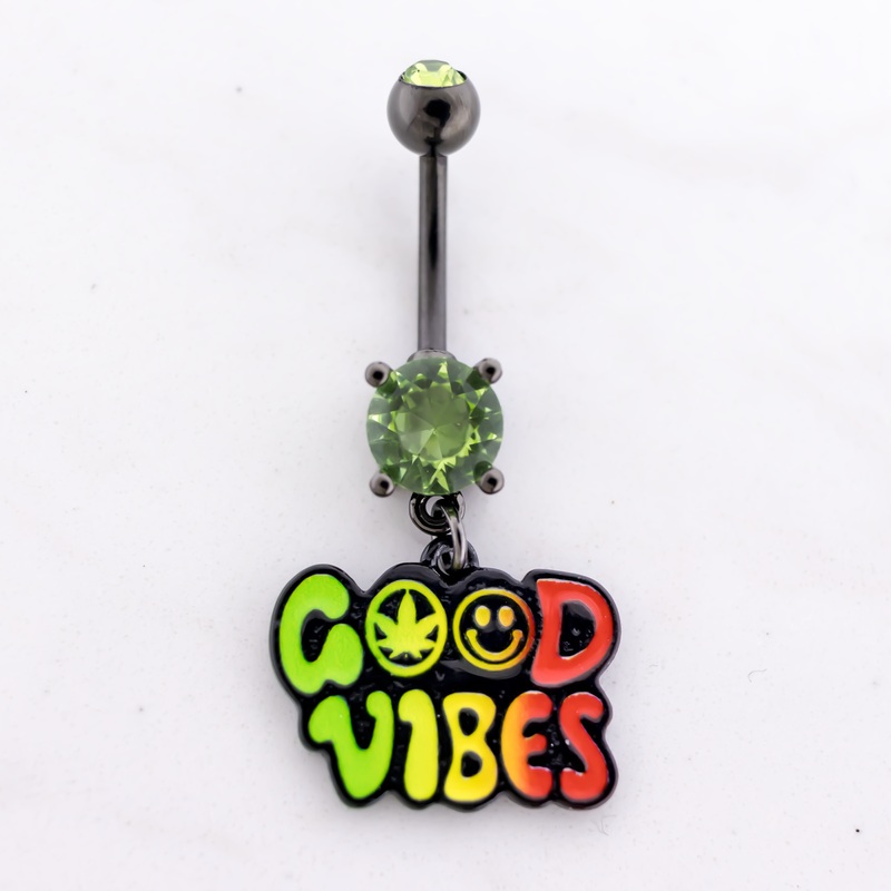14G Good Vibes Pot Leaf Navel Ring Green
