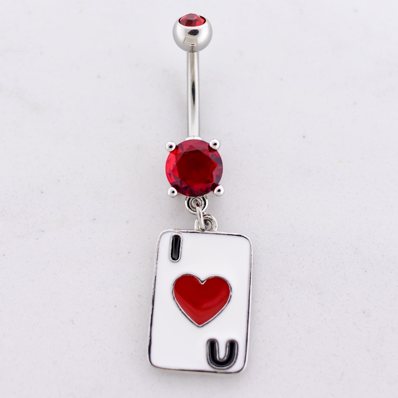 14G I Heart U Card Navel Ring Red