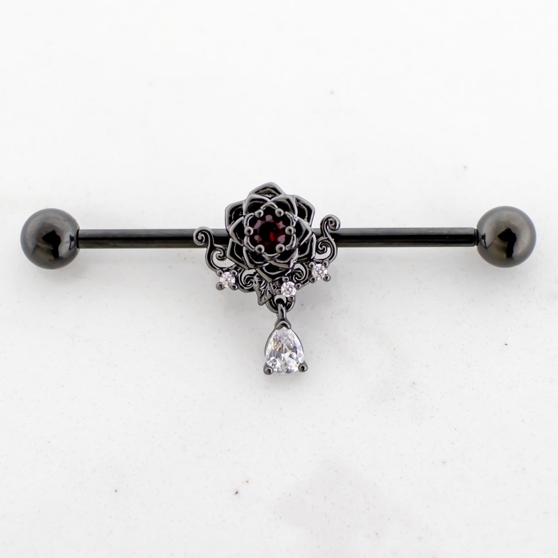 14G Industrial Barbell – Black Rose Black PVD