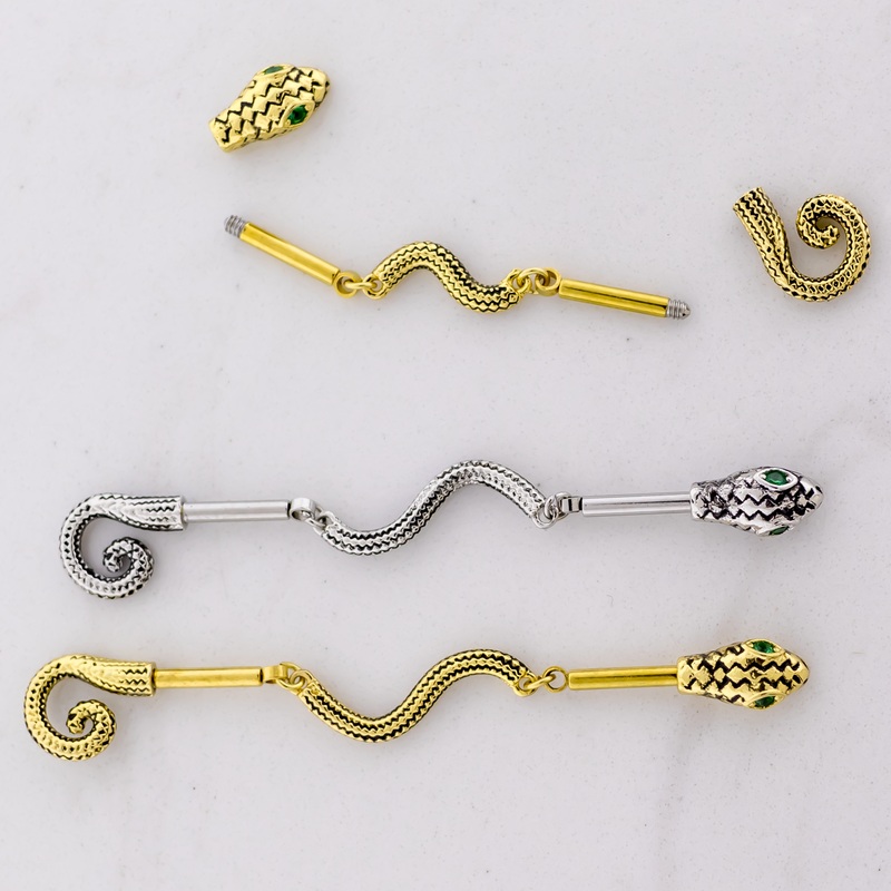 14G Industrial Barbell – Chained Snake Gold PVD 1 -1/4″