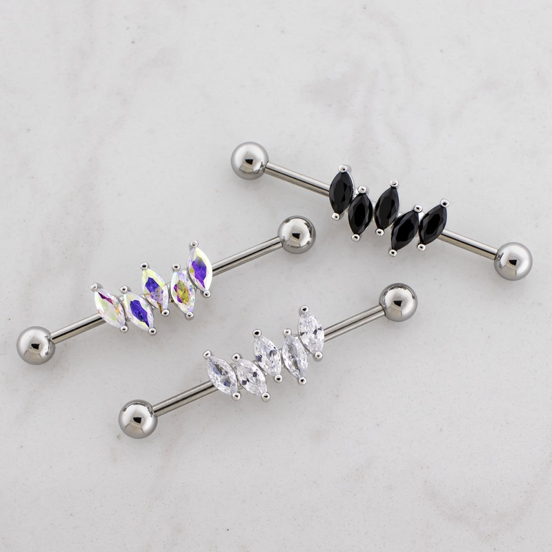 14G Industrial Barbell – Marquise Gems Clear