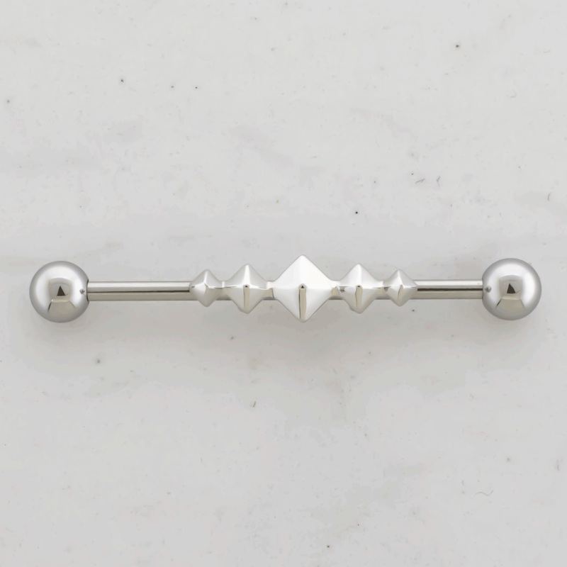 14G Industrial Barbell – Pyramid Studs High Polish