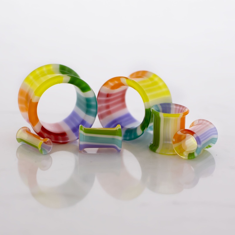Pair Double Flare Rainbow Bright Tunnels 8G (3mm) 8mm (5/16″)