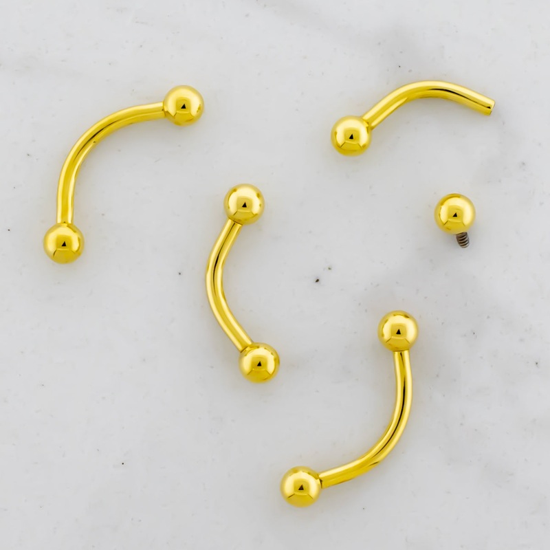 Steel Internally Threaded Curved Barbell W/ Gold PVD 16G (1.2mm) 5/16″ (8mm) 3mm