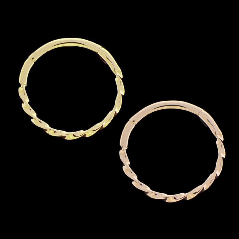 Thalina – 14Kt Gold Hinged Ring – Twisted design 18G (1mm) 5/16″ (8mm) Rose Gold