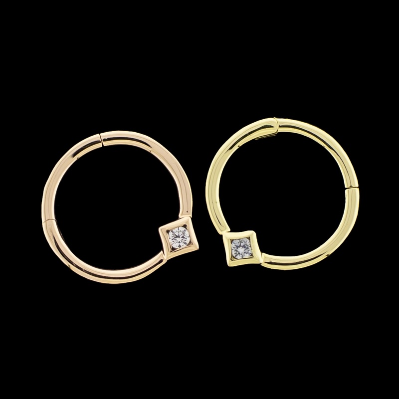 Vera – 14kt Gold Diamond Accent Hinged Ring 18G (1mm) 5/16″ (8mm) Rose Gold
