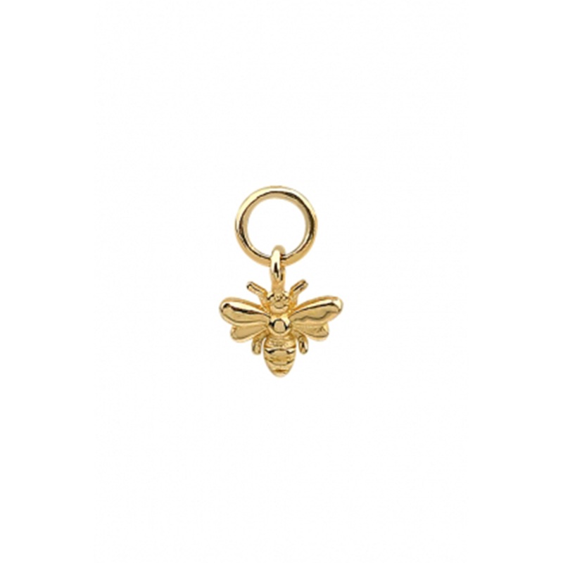 14 Real Solid Gold Everyday Minimalist Small Modern Trendy Dangle Boho Bee Hoop Earring Charm 14K Yellow Gold