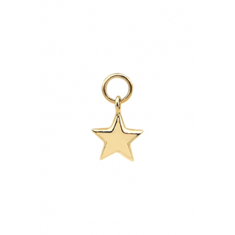 14 Real Solid Gold Everyday Minimalist Small Modern Trendy Dangle Boho Star Hoop Earring Charm 14K Yellow Gold